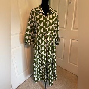 Anthropology Maeve Bettina Tiered Shirt Dress in Geometric Pattern - Size Large